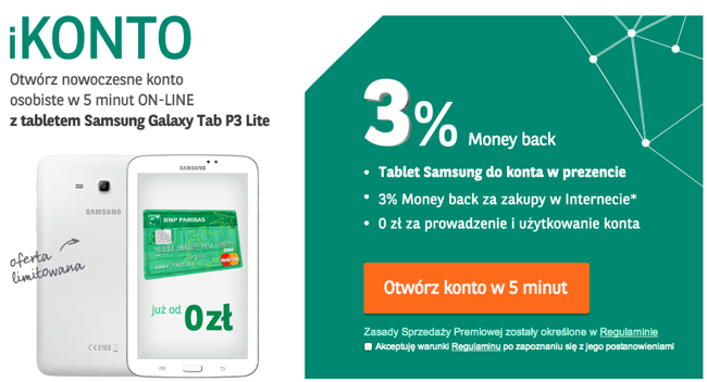Tablet Galaxy Tab3 Lite za założenie iKonta BNP Paribas!
