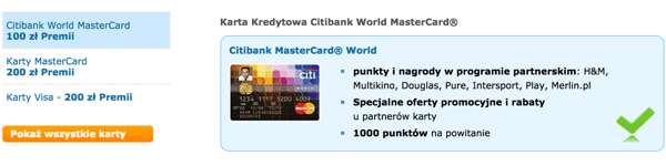 Citibank: MasterCard World 100 zł cashbacku