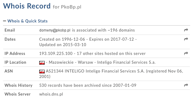 Dane o domenie pkobp.pl