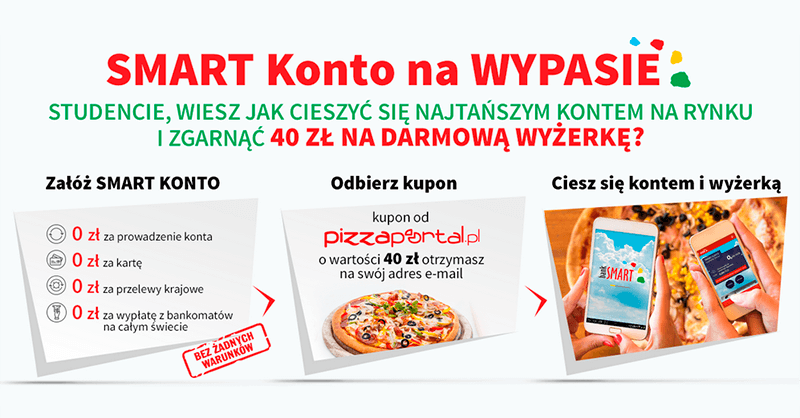 40 zł na jedzenie (PizzaPortal) za założenie Smart Konta