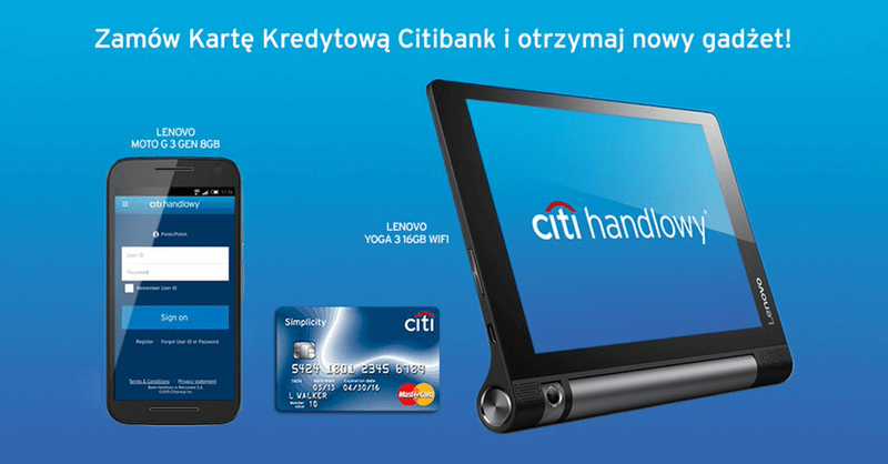 Lenovo Yoga lub Moto G 3 generacji za wyrobienie karty Citibanku