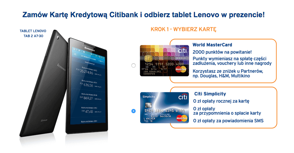 Karta kredytowa Simplicity z tabletem Lenovo gratis
