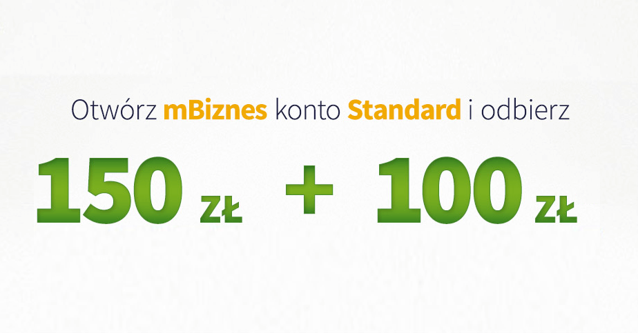 150 + 100 zł za założenie mBiznes konta Standard w mBanku od bankier.pl