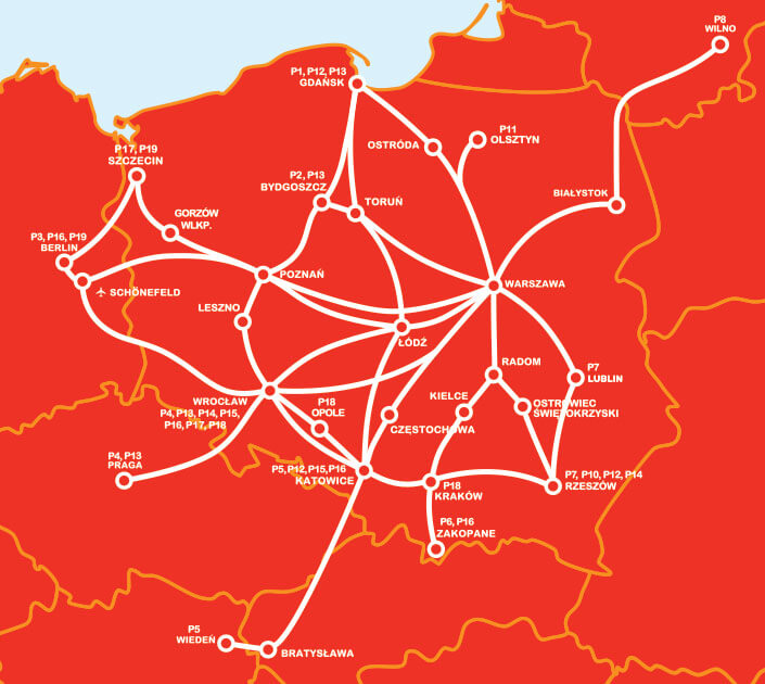 PolskiBus - mapa połączeń