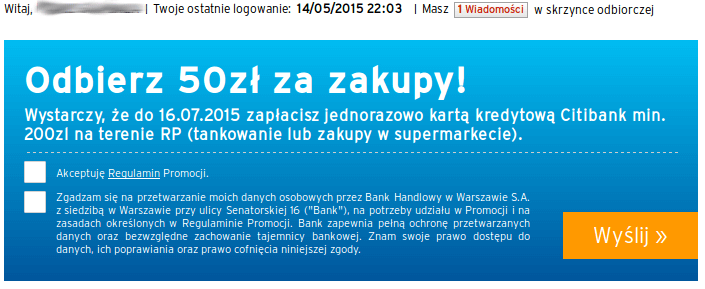 Citibank: 50 zł za wydanie 200 zł baner promocyjny