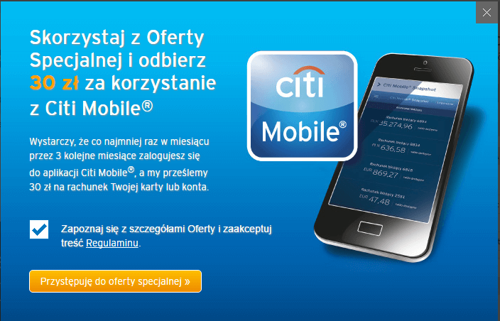 30 zł za logowanie do Citi Mobile