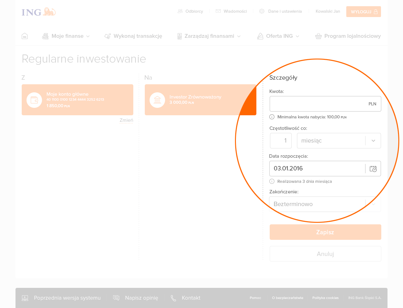 Dyspozycja Regularnego Inwestowania w ING