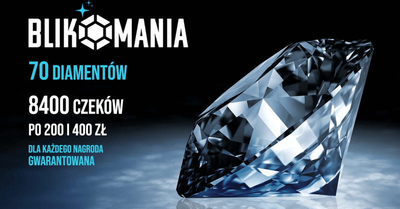 Blikomania: wygraj diament, 400 lub 200 zł w loterii premiującej transakcje BLIK
