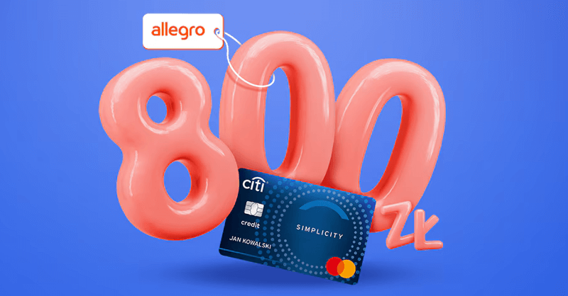 800 zł za wyrobienie karty kredytowej Citibanku w bonach Allegro i punktach Mastercard (wymiennych na bony)